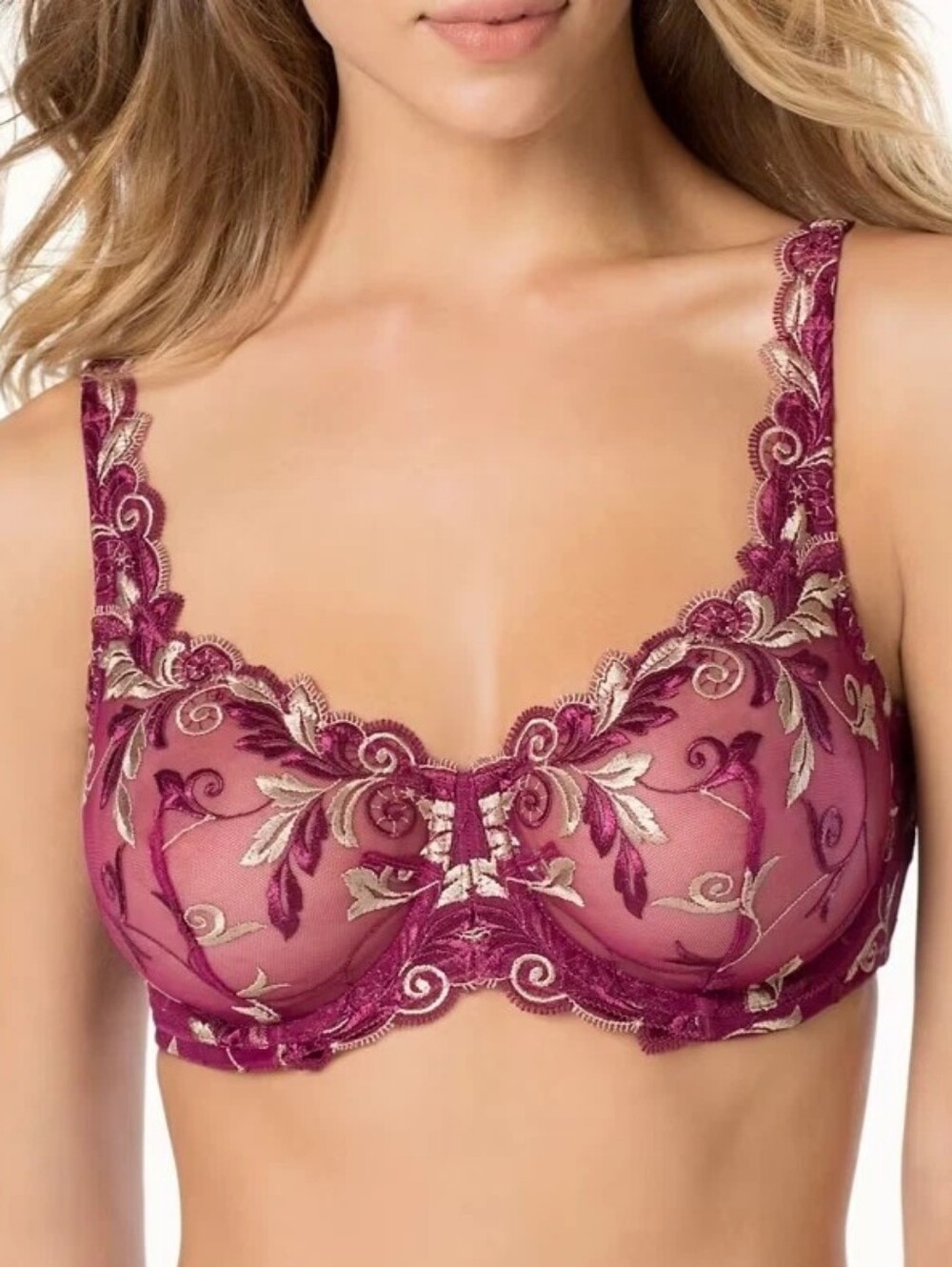 Soma Sensuous Floral Embroidered Lace Unlined Underwire Bra Magenta Size 34DDD